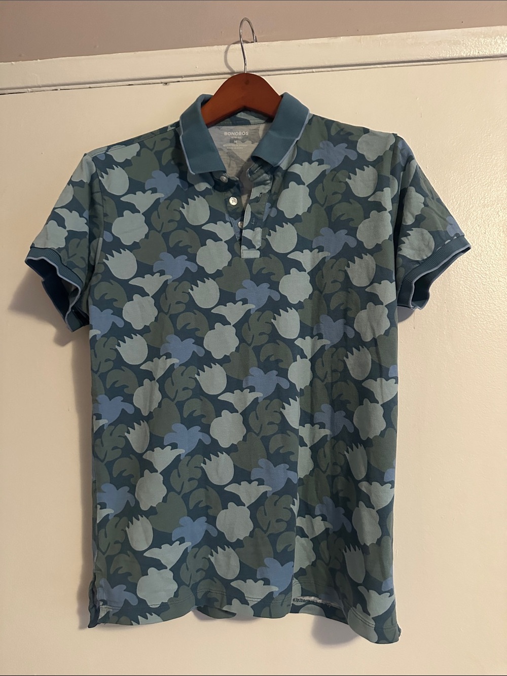 Bonobos Men’s Blue and Green Floral Polo Shirt